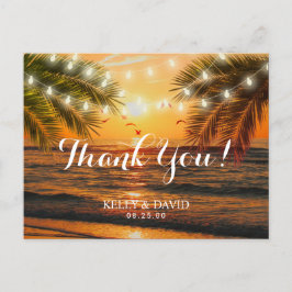 Tropische zonsondergang strand bruiloft dank u briefkaart