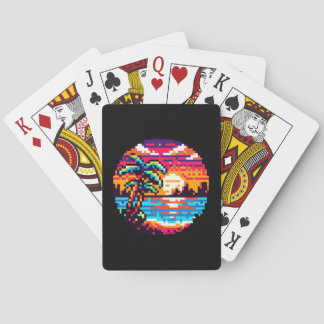 Tropische zonsondergang strand ontspannen Pixel Ar Pokerkaarten