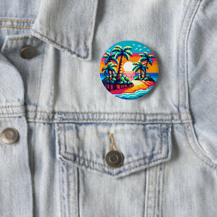 Tropische zonsondergang strand ontspannen Pixel Ar Ronde Button 5,7 Cm
