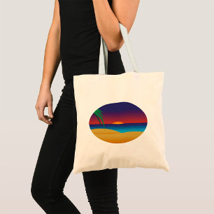 Tropische Zonsondergang Strand Palmbladeren Oceaan Tote Bag