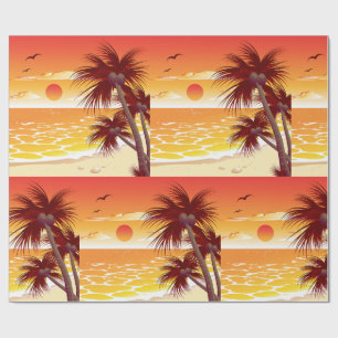 Tropische Zonsondergang Strand Palmboom Eiland Cadeaupapier