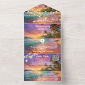 Tropische Zonsondergang Strand QR Code Oceaan All In One Uitnodiging (Binnen)