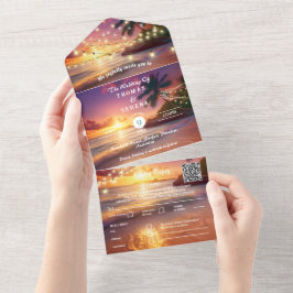 Tropische Zonsondergang Strand QR Code Oceaan All In One Uitnodiging