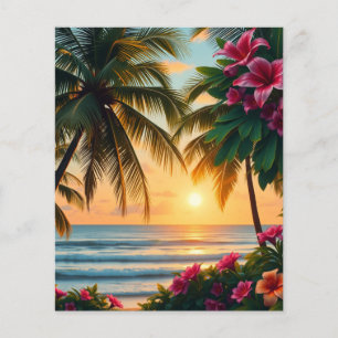 Tropische zonsondergang strand scene met palmbomen flyer