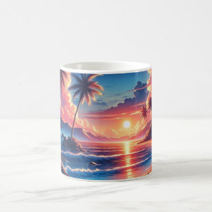 Tropische zonsondergang strand schilderij koffiemok