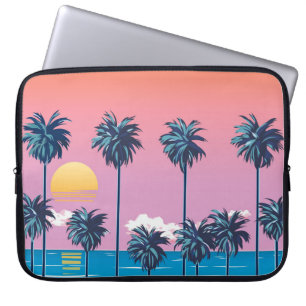 Tropische zonsondergang:  strandillustratie laptop sleeve