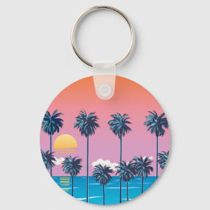 Tropische zonsondergang: strandillustratie sleutelhanger