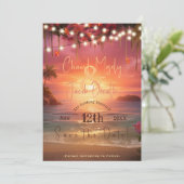Tropische Zonsondergang String Lights Strand Bruil Save The Date (Staand voorkant)