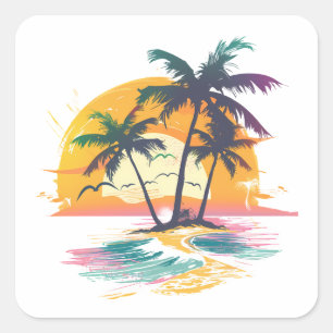 Tropische zonsondergang vibes - Palmbomen & Strand Vierkante Sticker