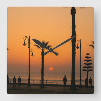 Tropische zonsondergang wandklok - ontspannen vibe vierkante klok