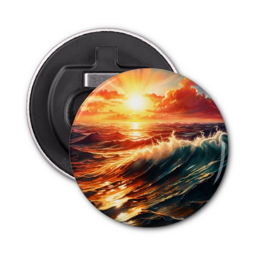 Tropische zonsopgang button flesopener (Voorkant)