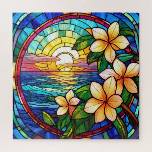 Tropische zonsopgang gekleurd glas art puzzel