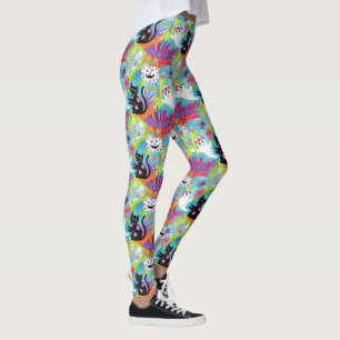 Tropische Zwarte Kat Geest Pompoen Halloween Leggings