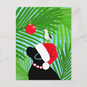 Tropische Zwarte Lab Santa Kerstkaart Briefkaart