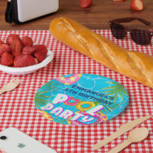 Tropische zwembadfeest verjaardags papieren borden