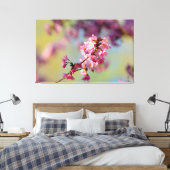 Tros Sakurabloesems op Groen, Blauw, Paars Canvas Afdruk (Insitu (Slaapkamer))
