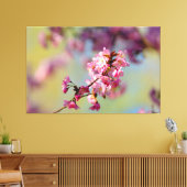 Tros Sakurabloesems op Groen, Blauw, Paars Canvas Afdruk (Insitu (Woonkamer))