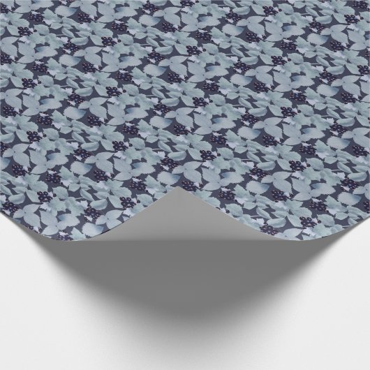 Trossen zwarte bes, bleke bladeren op grijs cadeaupapier (Hoek)