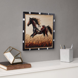 Trot Paint: Custom Wood Field Sun Vierkante Klok