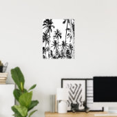 Trotropische zomer met zwarte en witte palmboom poster (Thuiskantoor)