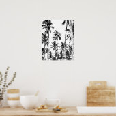 Trotropische zomer met zwarte en witte palmboom poster (Keuken)
