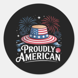 Trots Amerikaans - Patriotic Beach Sunhat Ronde Sticker