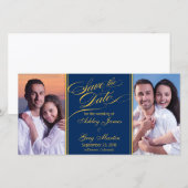 Trots gouden foto collage huwelijksaankondiging ka save the date (Voorkant / Achterkant)