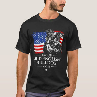 Trots Oud Engels Bulldog Moeder Amerikaanse vlag P T-shirt