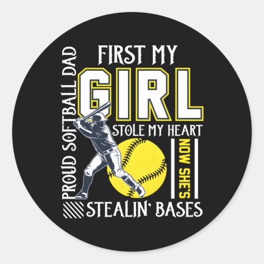 Trots softbal pap stal mijn hij voor papa ronde sticker (Voorkant)