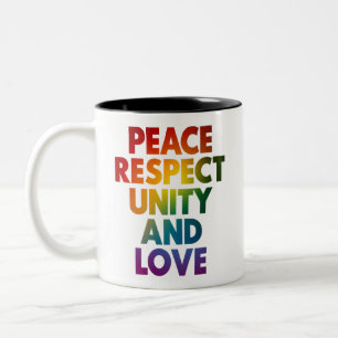 Trots Vrede Respect Eenheid En Liefde Tweekleurige Koffiemok