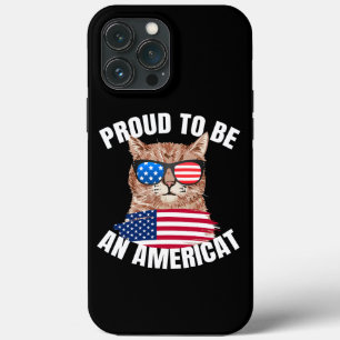 Trots zijn Amerikaanse kat USA vlag gelukkig vierd iPhone 13 Pro Max Hoesje
