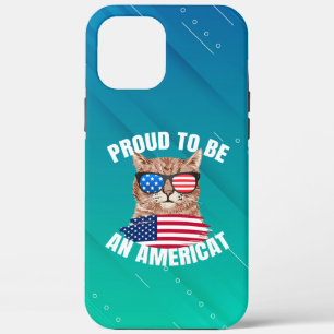 Trots zijn Amerikaanse kat USA vlag gelukkig vierd iPhone 12 Pro Max Hoesje