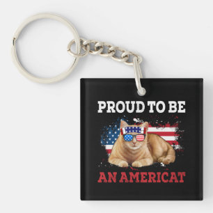 Trots zijn Amerikaanse kat USA vlag gelukkig vierd Sleutelhanger