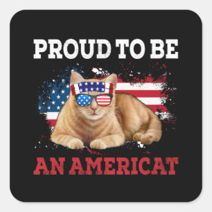Trots zijn Amerikaanse kat USA vlag gelukkig vierd Vierkante Sticker