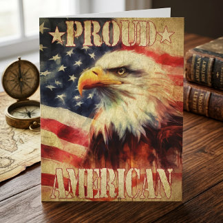 Trotse Amerikaan. Amerikaanse Zeearend en Vlag van Bedankkaart