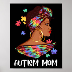 Trotse autisme moeder Afro puzzel bewustzijn gesch Poster