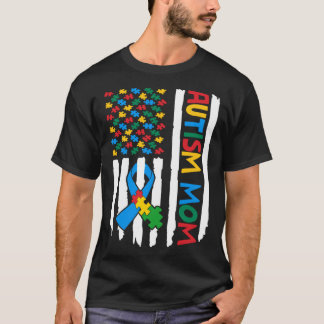 Trotse autisme moeder Amerikaanse vlag puzzelstuk  T-shirt