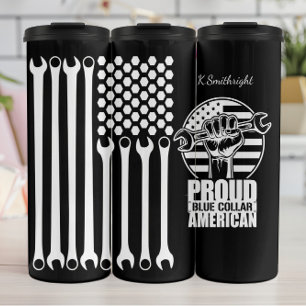 Trotse blauwe kraag Wrench Amerikaans Thermosbeker