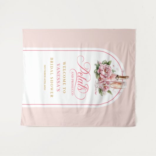 Trotse bloemblaadjes en prosecco bruidsfeest achte wandkleed (Voorkant (horizontaal))