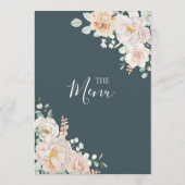 Trotse Bloemige Navy Blauwe Trouwmenu Menu (Achterkant)