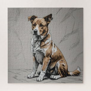 Trotse Bruine en Witte Hond Puzzel