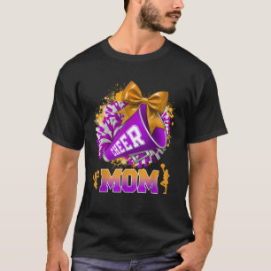 Trotse Cheer Mom Paarse Gold Pom Pom Megaphone Coq T-shirt