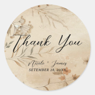 Trotse Delicate Bloemige Botanische Boho Bruiloft Ronde Sticker