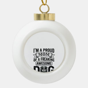 Trotse Hond Moeder Vintage Gravure Vector Design_1 Keramische Bal Ornament