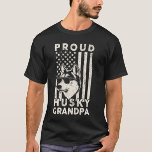 Trotse Husky Hond Opa Amerikaanse Vlag Patriottisc T-shirt