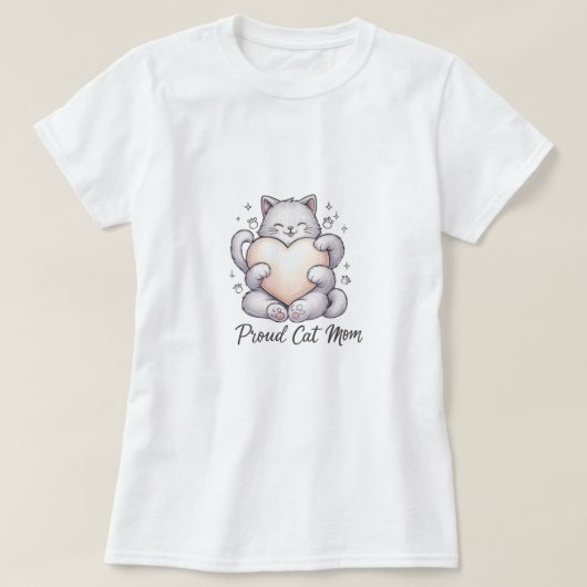 Trotse kat moeder hart knuffel T-shirt (Design voorkant)