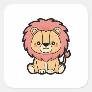 Trotse Leeuw – Cute Kawaii Dier Illustratie Vierkante Sticker