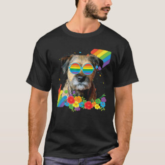 Trotse LGBT Gay Border Terriër Hond Pride Vlag Reg T-shirt