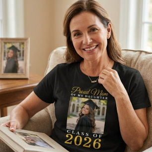 Trotse Moeder Dochter Zwart Goud Afstudeerportret T-shirt