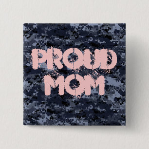 Trotse moeder militair blauw camouflage knoop vierkante button 5,1 cm